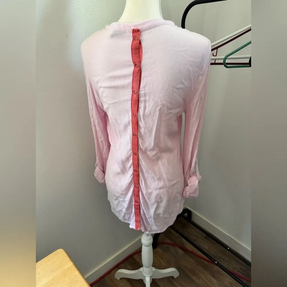 Free People Pink Tunic, star buttons, button up the back, small